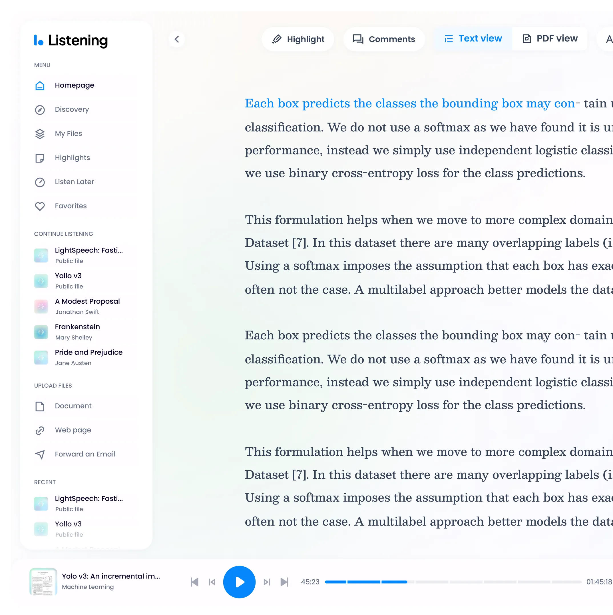 Preview of the Listening app dashboard interface